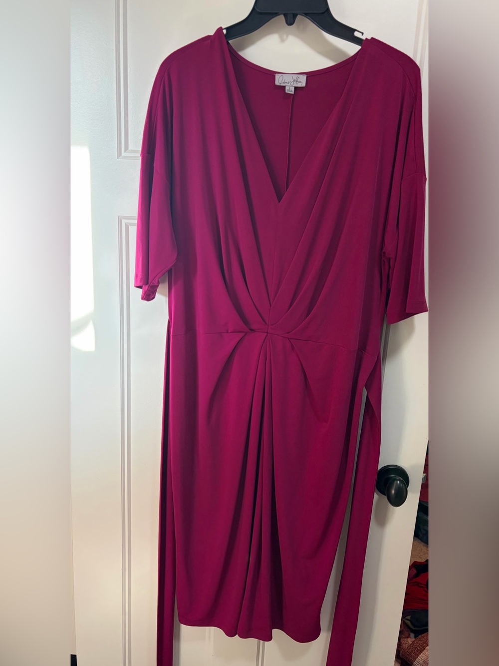 Magenta Twist Front Faux-Wrap Dress